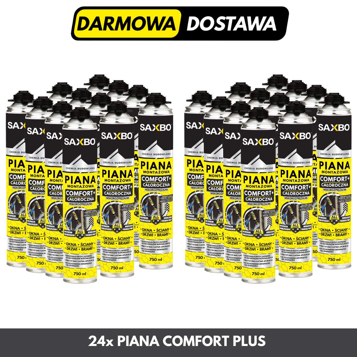 Zestaw 24x Piana Pistoletowa Comfort – Pakiet Kartonowy