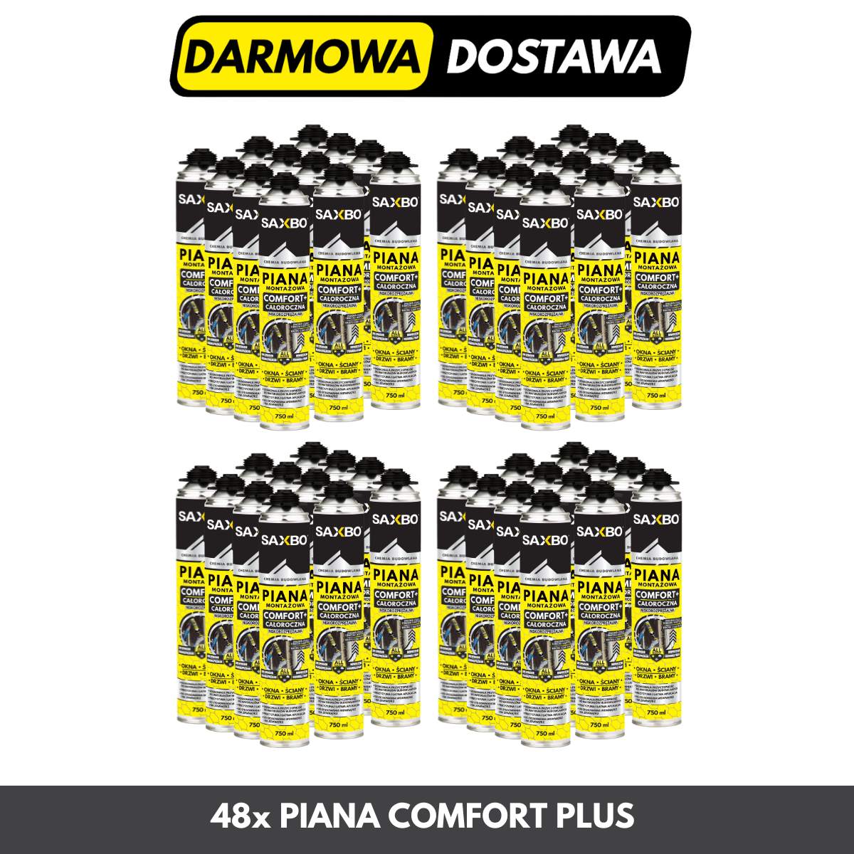 Zestaw 48x Piana Pistoletowa Comfort – Pakiet Kartonowy