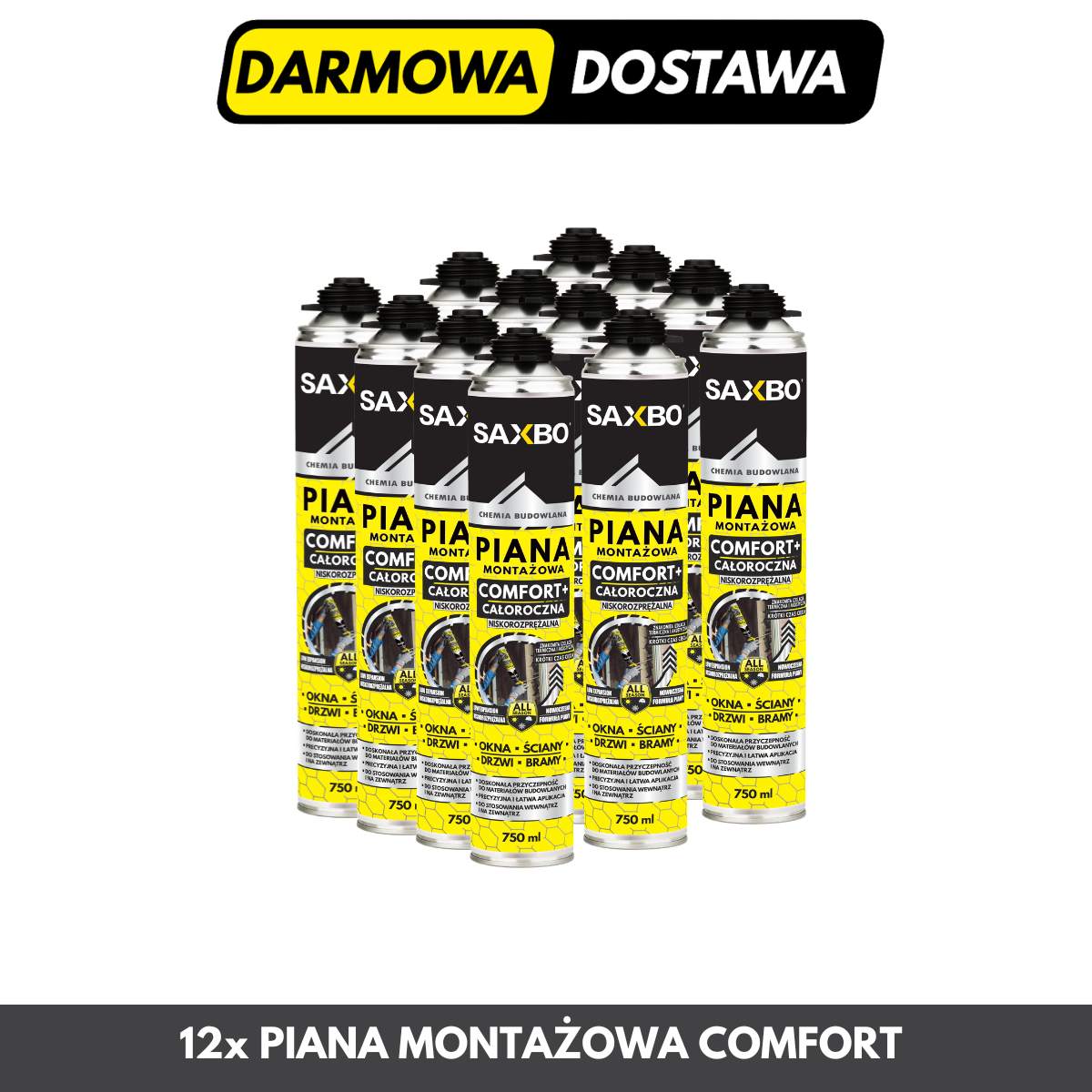Zestaw 12x Piana Pistoletowa Comfort – Pakiet Kartonowy