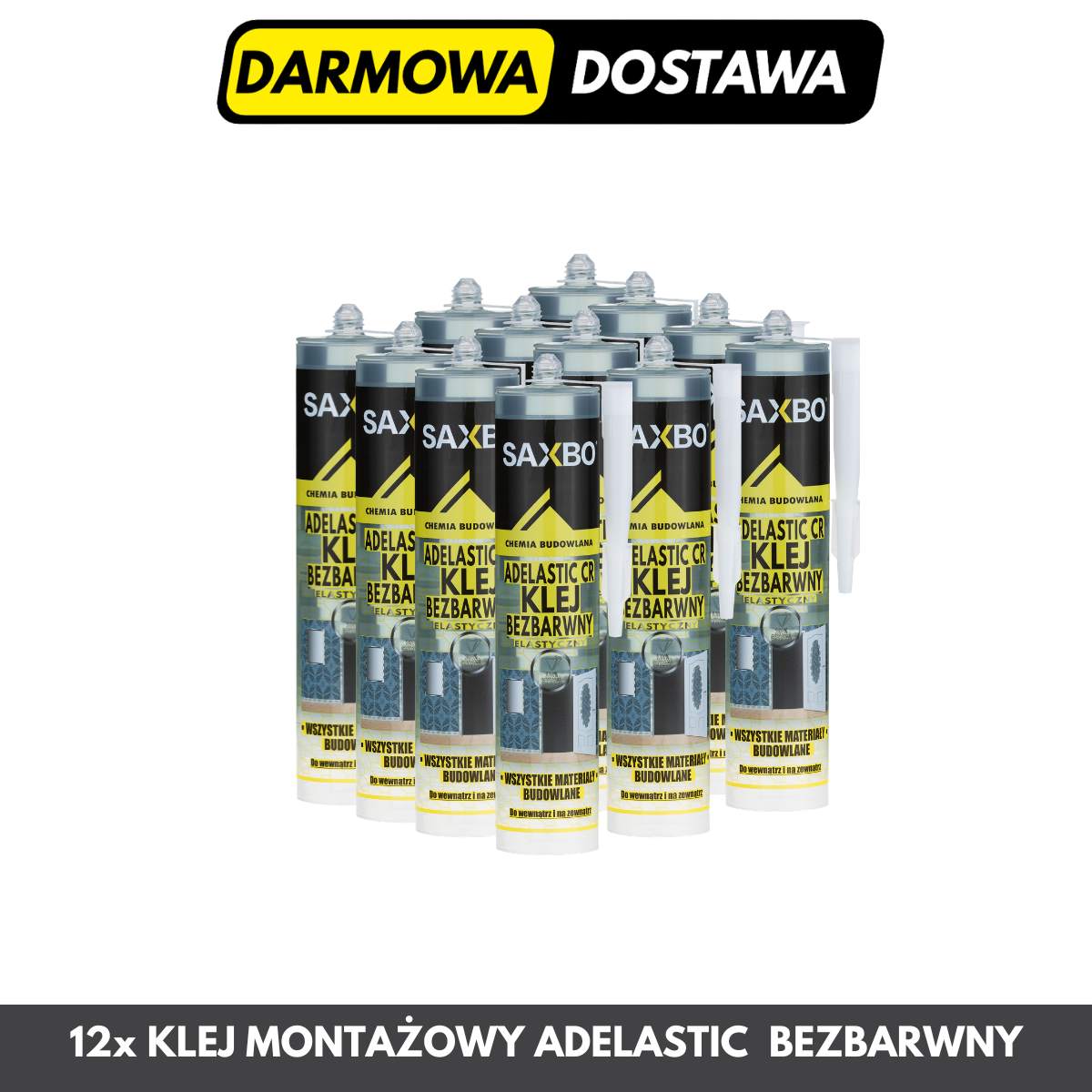Zestaw 12x Klej Montażowy ADELASTIC CR – Pakiet Kartonowy