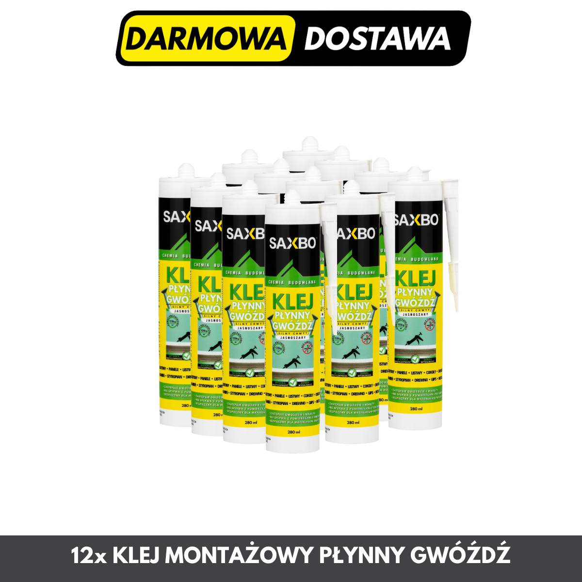 12x Klej Montażowy PŁYNNY GWÓŹDŹ – Pakiet Kartonowy