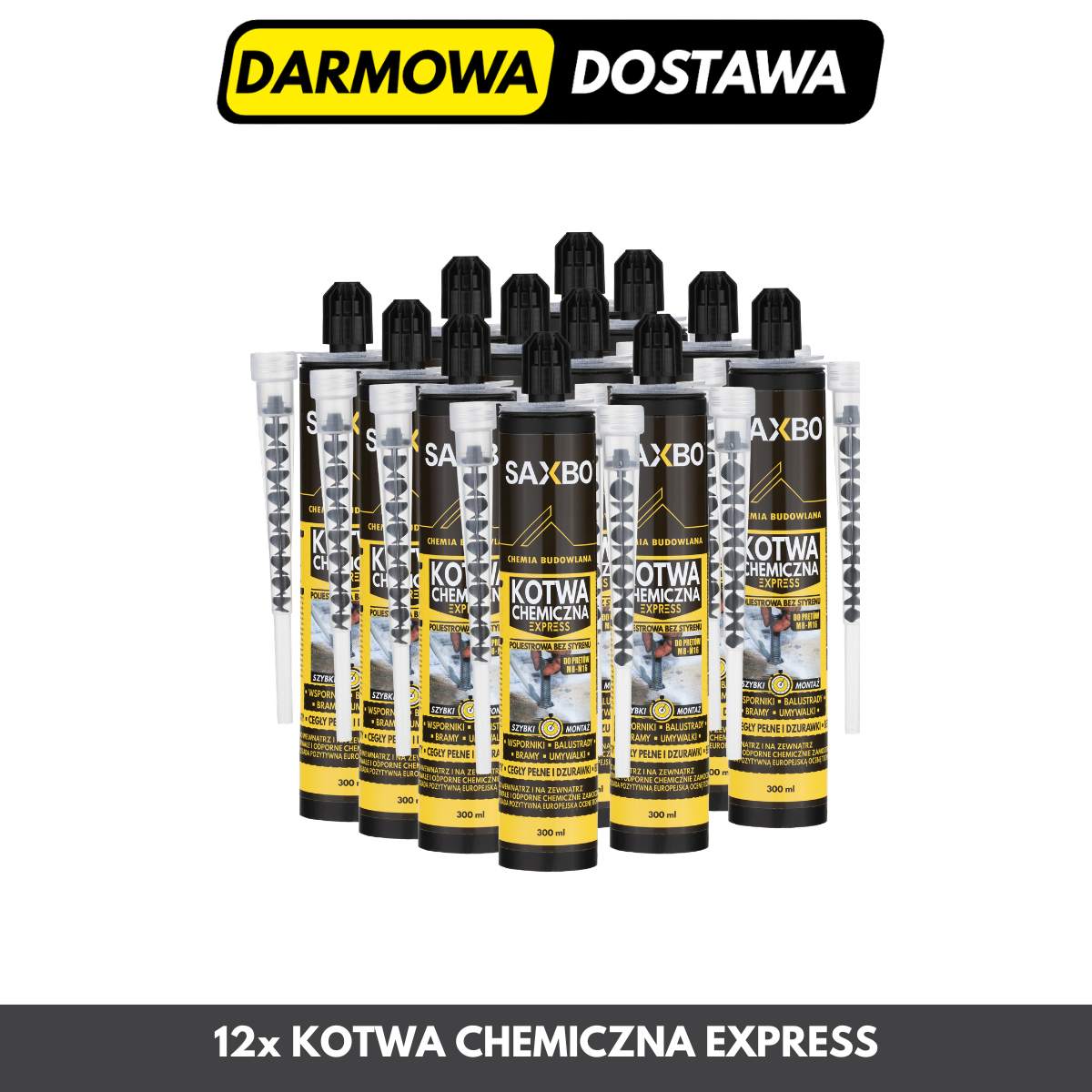 Zestaw 12x Kotwa Chemiczna SAXBO EXPRESS – Pakiet Kartonowy